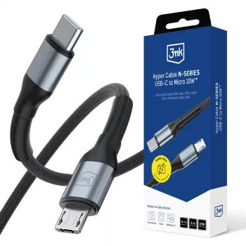 3mk Hyper Cable N-SERIES USB-C - Micro-USB 3m QC 3.0 10W fekete