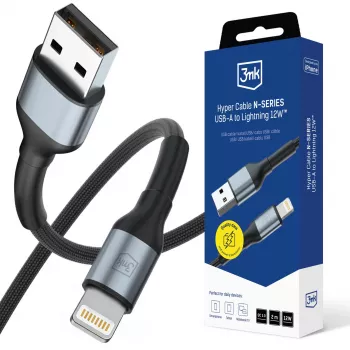 3mk Hyper Cable N-SERIES USB-A - Lightning 2m QC 3.0 5V/2.4A 12W fekete