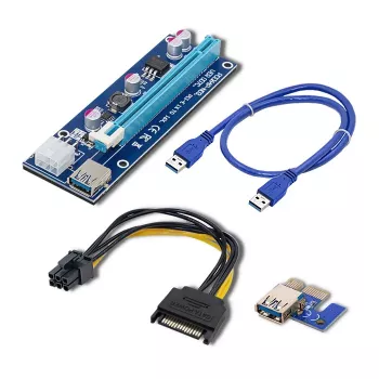 Qoltec Riser PCI-E ver. 007C USB 3.0 PCIe x1 - x16 hosszabbító 60cm kábellel, 4 szilárdkondenzátor, 6-pin/SATA/Molex tápellátás, LED-kijelző
