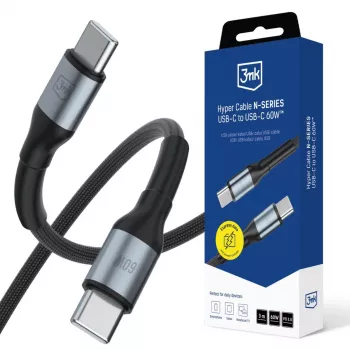 3mk Hyper Cable N-SERIES USB-C–USB-C kábel 3 m PD 3.0 QC 3.0 20V/3A 60W fekete