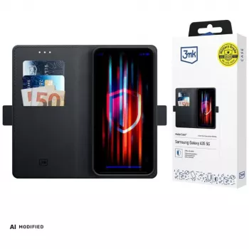 3mk Wallet Case tok Samsung Galaxy A37-höz - fekete PU-bőr kártyarekeszekkel, bankjegyrekesz, mágneszár és kitámasztó funkció