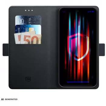 3mk Wallet Case tok Samsung Galaxy A37-höz - fekete PU-bőr kártyarekeszekkel, bankjegyrekesz, mágneszár és kitámasztó funkció