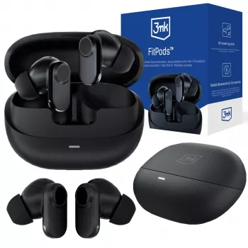 3mk FitPods BT 6.0 True Wireless Stereo fülhallgató töltőtokkal, Bluetooth 6.0, érintésvezérlés, IPX4, fekete