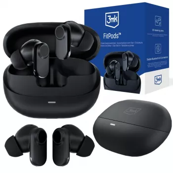 3mk FitPods BT 6.0 True Wireless Stereo fülhallgató töltőtokkal, Bluetooth 6.0, érintésvezérlés, IPX4, fekete