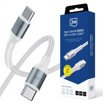 3mk Hyper Cable N-SERIES USB-C–USB-C kábel 2 m PD 3.0 QC 3.0 20V/5A 100W fehér
