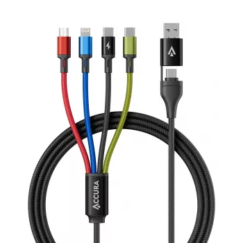 Accura 8 az 1-ben töltőkábel USB-A/USB-C–2x USB-C, Lightning, Micro USB, 3.0A, 1,2 m, fekete