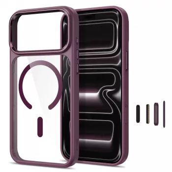 Tech-Protect Magmat MagSafe CC tok iPhone 17 Pro / 18 Pro készülékhez - sötét meggypiros/átlátszó