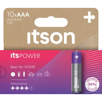 ITSON LR03IPO/10HH AAA alkáli elemek 10 darabos csomag | 1,5V LR03 MN2400 hosszú élettartam, szivárgásmentes, higanymentes
