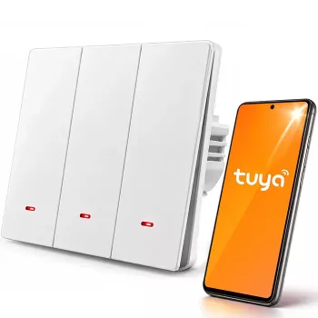 Qoltec 3 csatornás okos Wi-Fi világításkapcsoló időzítővel, Tuya & Smart Life, fehér