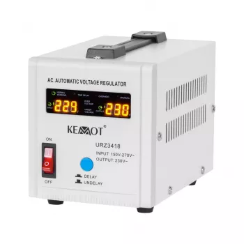 KEMOT SER-500 automatikus feszültségstabilizátor 500VA 300W relés típus 230V AC kimenet Schuko aljzat LED-kijelzők