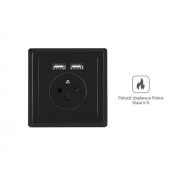 LANBERG AC-WS01-USB2-E-B süllyesztett francia dugaszolóaljzat kettős USB-töltővel, 230V 16A, fekete