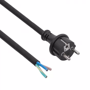 Akyga AK-OT-04S gumi tápkábel H05RR-F 3 x 1,5 mm², CEE-7/7 dugó nyitott végre, 5 m, fekete