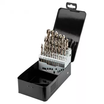 NEO TOOLS 25 darabos HSS-Co kobalt fémfúró készlet, 1,0–13,0 mm, teljesen köszörült, 135° csúcsszög, DIN 338, fémtok