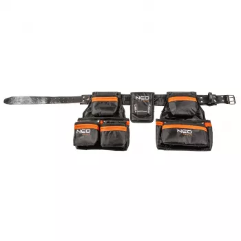 NEO TOOLS 84-330 professzionális szerszámöv 12 zsebbel, nehéz használatú poliészter, gyorszár csat, állítható 80-120 cm, fekete/szürke