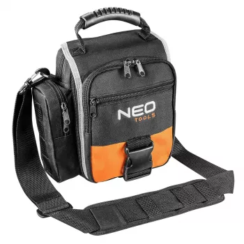 NEO TOOLS 84-315 szerszámos táska fogantyúval, 15 kg terhelés, 10 külső zseb, vízálló alj, fekete/narancs