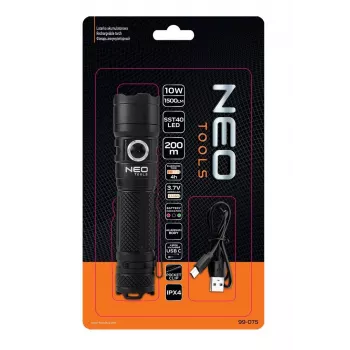 NEO TOOLS USB C 1500 lm SST40 LED újratölthető zseblámpa