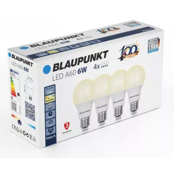 Blaupunkt LED-izzó E27 A60 570 lm 6W 2700K, 4 darab (BLAUPUNKT-E27-6W-WW-4)