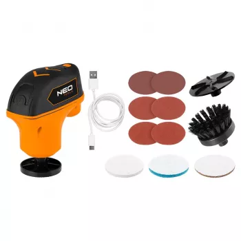 NEO TOOLS 04-604 mini all-in-one polírozó 4V Li-Ion USB-C forgószerszám-készlet