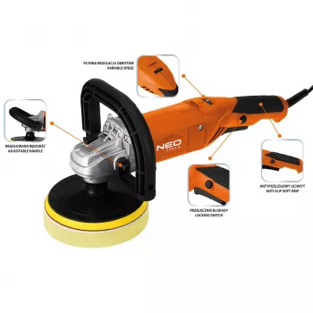 NEO TOOLS 04-701 rotációs polírozó 900W 150mm fokozatmentes fordulatszámmal és lágyindítással