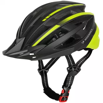 WOZINSKY MTB kerékpáros sisak, levehető napellenzővel és USB hátsó lámpával, 57-62 cm, fekete-sárga