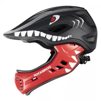 ROCKBROS TT-32006 Shark gyermek átalakítható kerékpáros sisak, levehető állvédővel, S méret (48-52 cm), fekete