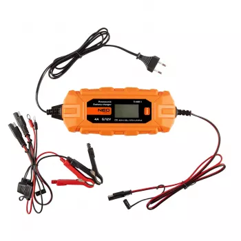 NEO TOOLS 11-891-1 automatikus akkumulátortöltő 4A/70W 6V/12V ólom-savas, AGM és GEL akkumulátorokhoz (3-120Ah)