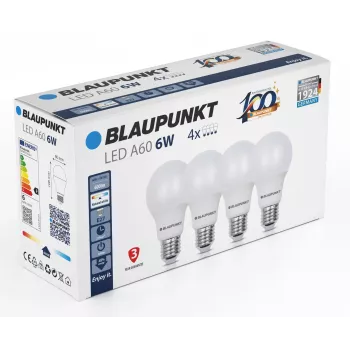 Blaupunkt LED izzó E27 A60 600 lm 6W 4000K, 4 darab (BLAUPUNKT-E27-6W-NW-4)