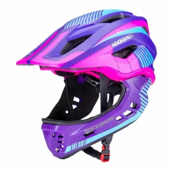 Rockbros TT-32SBPP-S gyermek kerékpáros sisak átalakítható eltávolítható állvédővel, lila-rózsaszín, S méret (48-53 cm)