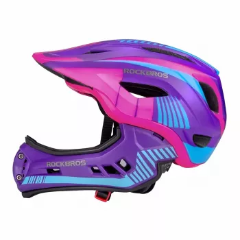 Rockbros TT-32SBPP-S gyermek kerékpáros sisak átalakítható eltávolítható állvédővel, lila-rózsaszín, S méret (48-53 cm)