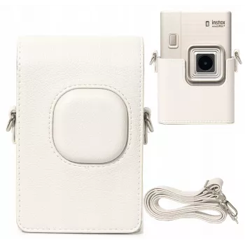 LOVEINSTANT szürke PU-bőr védőtok Fujifilm Instax Mini LiPlay+ hibrid azonnali fényképezőgéphez vállszíjjal