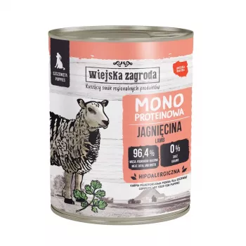 WIEJSKA ZAGRODA Mono Puppy bárány – nedves kutyaeledel – 800g