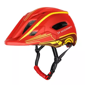 Wozinsky Full-Face gyerek kerékpáros sisak USB hátsó lámpával, piros-sárga, 52-56 cm