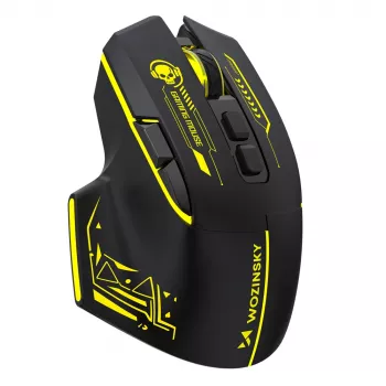 WOZINSKY WMGB-1181 vezeték nélküli gamer egér, 3200 DPI, RGB háttérvilágítás, újratölthető, fekete-sárga