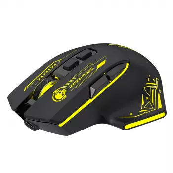 WOZINSKY WMGB-1181 vezeték nélküli gamer egér, 3200 DPI, RGB háttérvilágítás, újratölthető, fekete-sárga