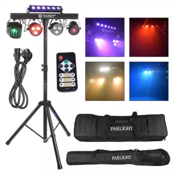 LIGHT4ME BEAM LASER STROBE LED PAR DERBY UV I - 4 az 1-ben multi-effekt színpadi lámpa piros/zöld lézerrel, UV-val és DMX-vezérléssel