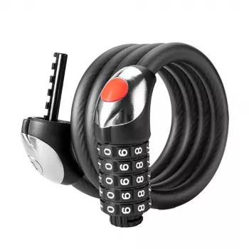 ROCKBROS RKS531 5 jegyű számzár LED-világítással, 120 cm fonott acélkábel, fekete