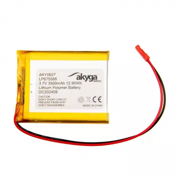 Akyga AKY0627 LP675568 Li-Po akkumulátor 3,7 V 3500 mAh PCM-mel, JST 2,54 mm 2-pin, 150 mm kábel