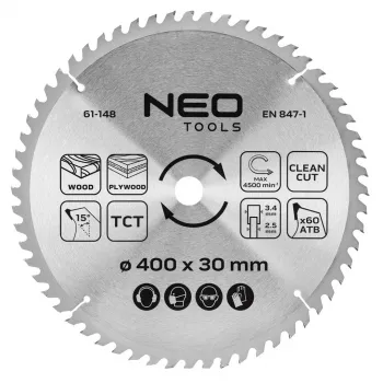 NEO TOOLS körfűrészlap, keményfémbetétes, 400 x 30 mm, 60 fog