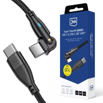 3MK Hyper Cable N-SERIES USB-C - USB-C 2m 20V/3A 60W fekete - elforgatható
