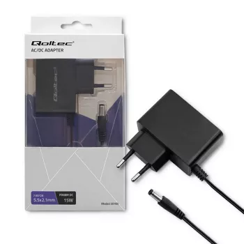 Qoltec 15W dugaszolható AC/DC tápegység 7,5V 2A 5,5x2,1mm üreges dugóval