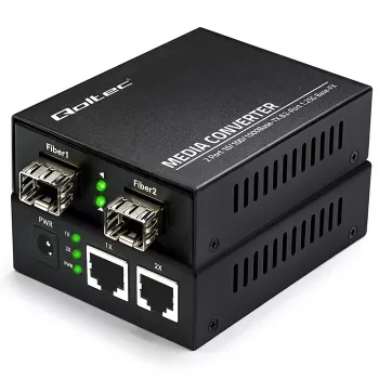 Qoltec kétirányú médiakonverter-kapcsoló Ethernet 2x RJ45 2x SFP | 1000Mb/s | 5V