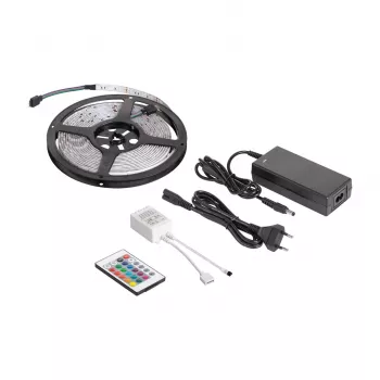 REBEL LED0175-2 5m RGB LED szalag szett IR távirányítóval, 300 SMD 5050 LED, 12V tápegység, 16 millió szín, dimmelhető, IP20