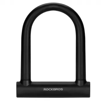 Rockbros RKS610-BK U-lock kerékpárzár - fekete, edzett acél, 14mm kengyel, 8/10 biztonság, 2 kulcs, tartó