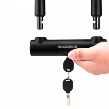 Rockbros RKS610-BK U-lock kerékpárzár - fekete, edzett acél, 14mm kengyel, 8/10 biztonság, 2 kulcs, tartó