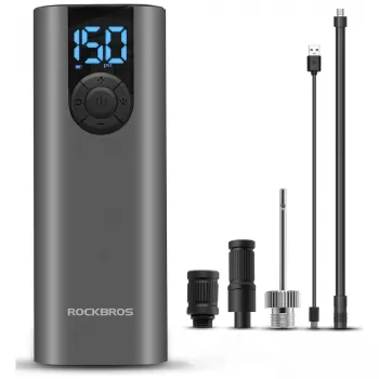 ROCKBROS elektromos bringapumpa LED-kijelzővel, USB-C töltéssel, 150 PSI, Presta/Schrader/Dunlop, fekete