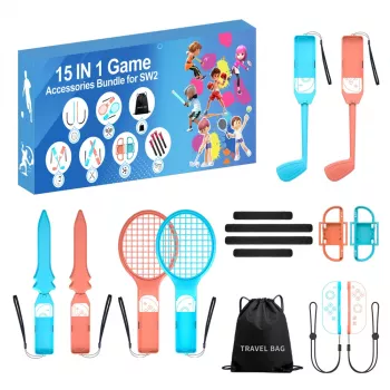HURTEL Family Accessories Pack 15 az 1-ben Nintendo Switch 2 konzolhoz - narancs és kék készlet