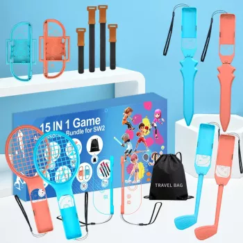 HURTEL Family Accessories Pack 15 az 1-ben Nintendo Switch 2 konzolhoz - narancs és kék készlet