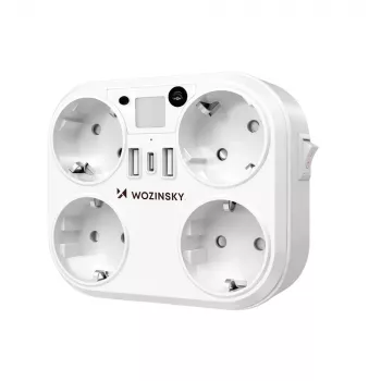 Wozinsky WRS-2B elosztó 4 AC aljzattal, 2 USB-A, 2 USB-C, 4000 W, LED-lámpa, 2 m kábel - fehér