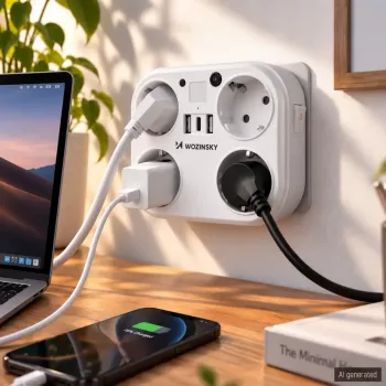 Wozinsky WRS-2B elosztó 4 AC aljzattal, 2 USB-A, 2 USB-C, 4000 W, LED-lámpa, 2 m kábel - fehér