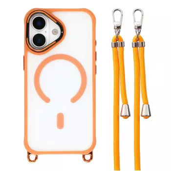 HURTEL crossbody tok iPhone 17-hez állítható vállszíjjal és kamerakeret-állvánnyal, MagSafe-kompatibilis, narancs
